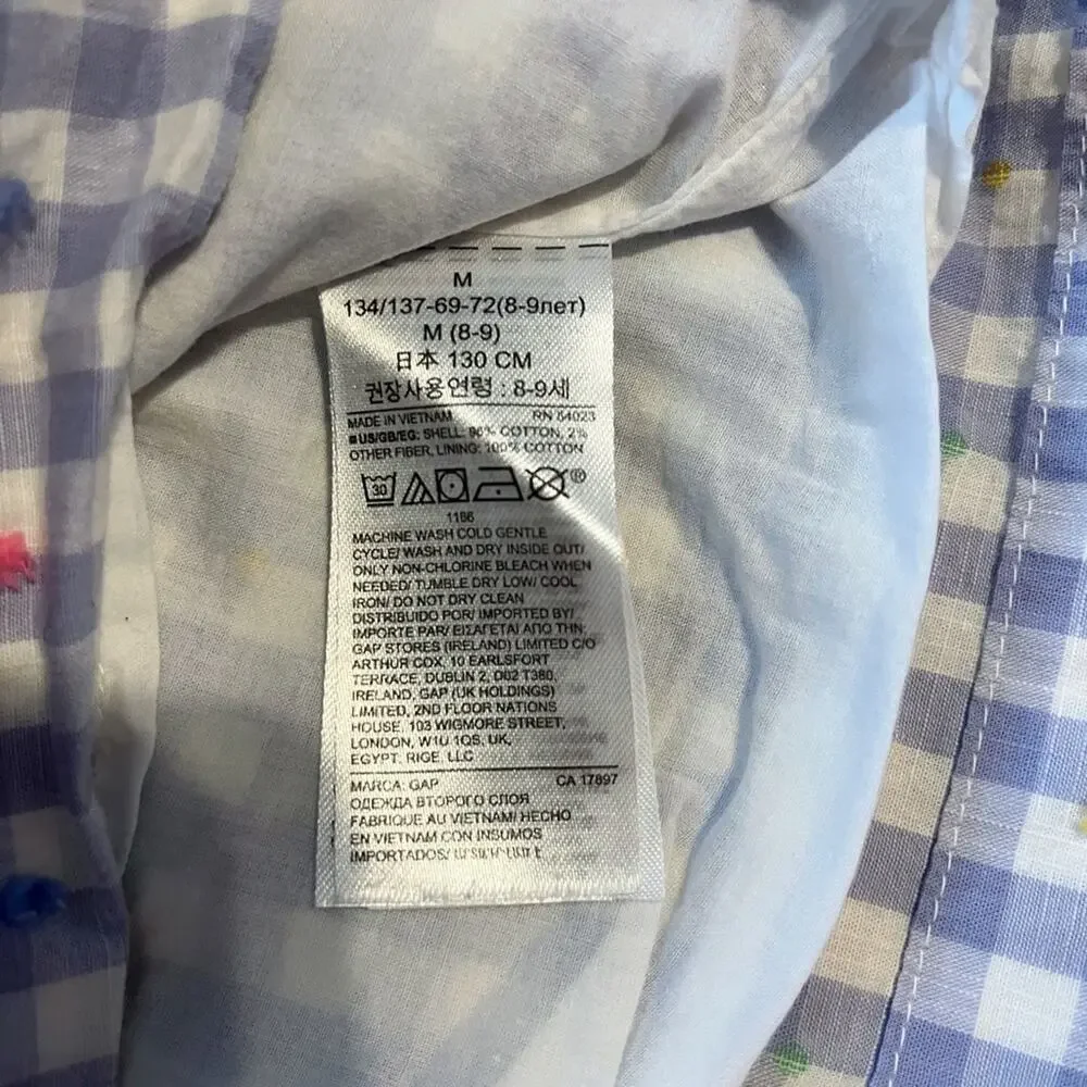 Gap Periwinkle and White Plaid Spring Dress with Multicolored Dots Size Medium